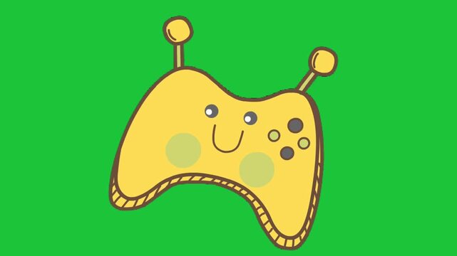 Animated cute yellow game controller character motion graphic isolated on green screen for fun video game UI element