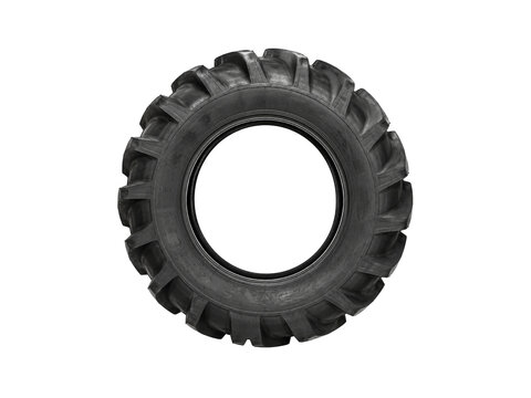 Big black tractor tire isolated on white background.