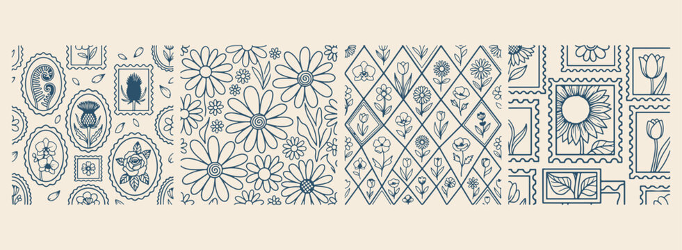 Blooming flower garden pattern, geometric botanical line art, minimalist floral texture vector, clean garden bloom sketch, nature plant design graphic, premium floral ornament illustration, modern spr