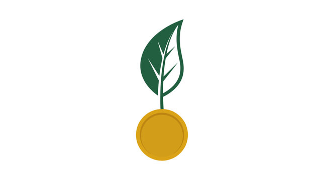 Green investment gold coin with growing plant sprout vector illustration isolated on transparent background