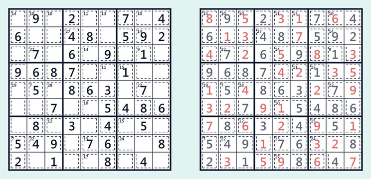 Killer Sudoku puzzle template with outlined regions and clues