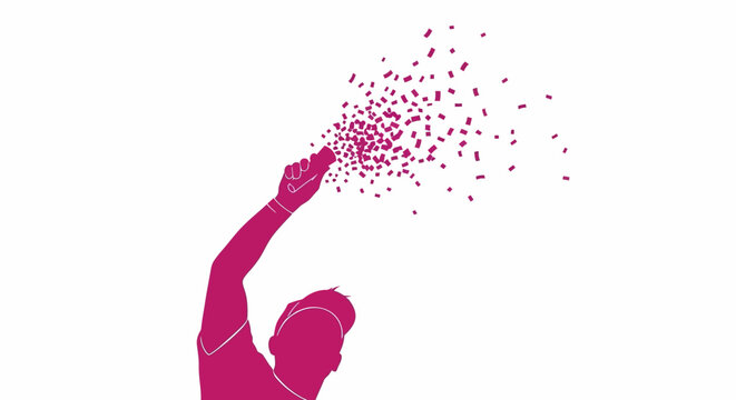Person Releasing Colorful Particles Upward.