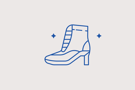 High heel lace up bootie line icon for autumn fashion boutiques. Elegant vector illustration for footwear designers, vintage style blogs, or shoe stores.