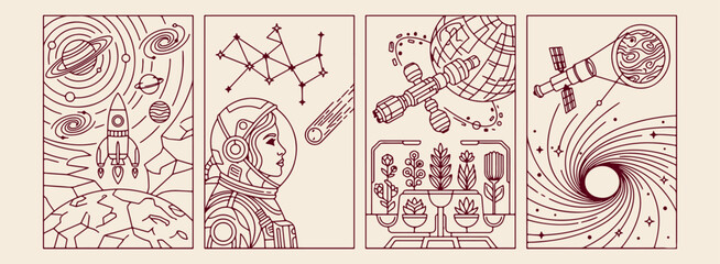 Astronaut portrait profile, meteor shower event, celestial space event, cosmic night exploration, creative line art illustration, minimal vector graphic, clean modern design astronaut, portrait, profi © Geetaroy