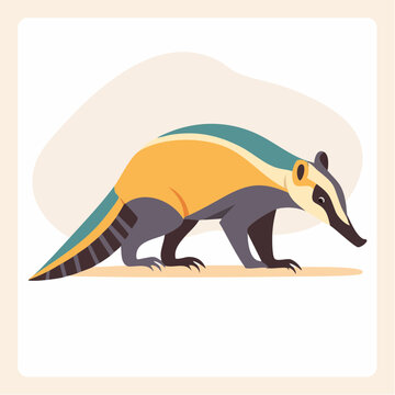 Stylized illustration of a coati with colorful markings