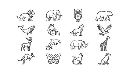 Obraz premium A comprehensive collection of diverse animal outline icons, perfect for representing wildlife, nature, and various creative design projects