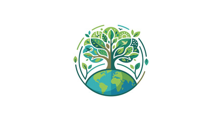 Tree growing from globe vector illustration with circular green ornament © Tanmoy