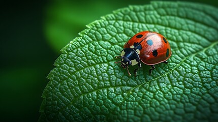 Fototapeta premium Ladybug on green leaf