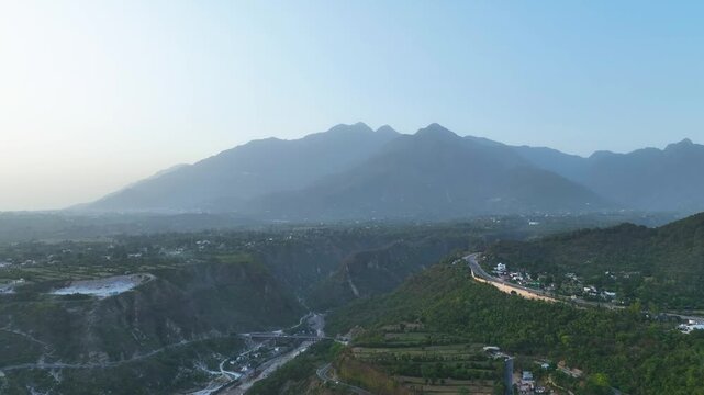 Drone shot of Vaishno Devi Trikuta hills in Jammu India