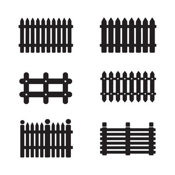Fence Silhouettes Collection Of Black Wooden Barrier Shapes On White
