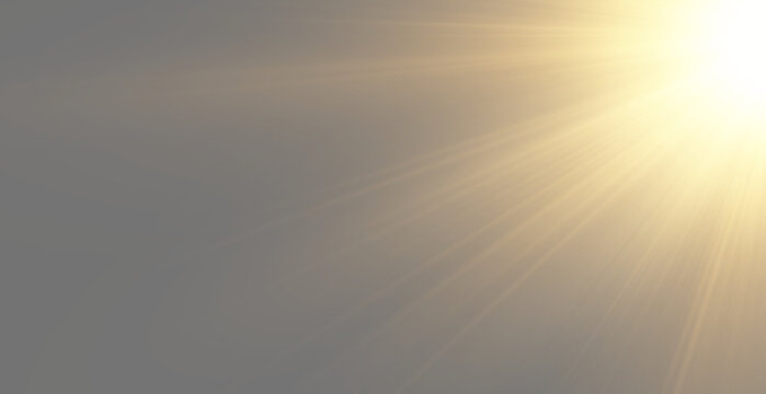 Warm sun flare background, bright sunbeams shining from corner