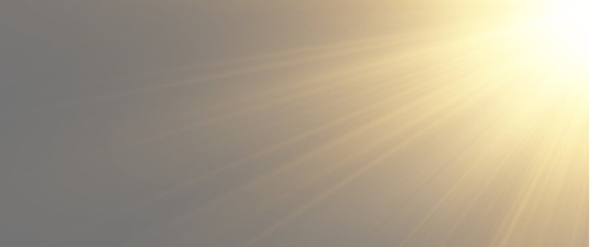 Sunbeams shining through haze, warm sun rays background