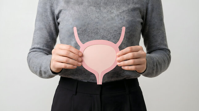 Woman Holding Paper Bladder Model for Health Awareness