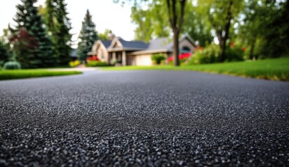 Fototapeta premium Close-animated movie view of asphalt driveway surface showing textured black asphalt material with fine granules and slight reflection