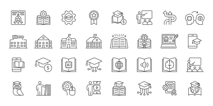 Online Education icons in line design. online, education, learning, webinar, digital, study, platform on white background vector. Online Education editable stroke icon