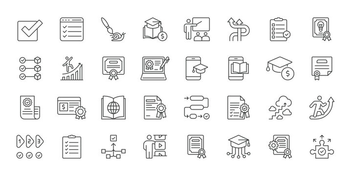 E learning Platform icons in line design. elearning, platform, online education, webinar, study, digital, training on white background vector. E learning Platform editable stroke icon