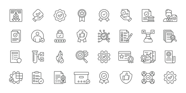 Quality Assurance icons in line design. quality, assurance, testing, validation, inspection, analytics, control on white background vector. Quality Assurance editable stroke icon