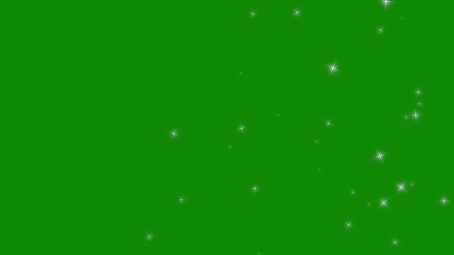 Christmas sparkle animation with cartoon white twinkling stars blinking softly on right side , flat vector doodle style cosmic glow and seamless festive loop background on green screen in ultra HD 4K