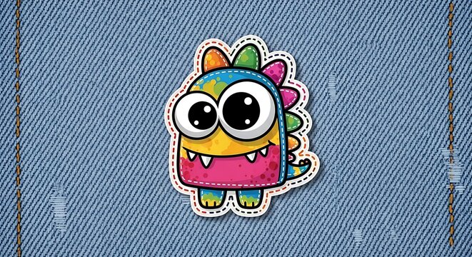 Cartoon monster patch on denim background