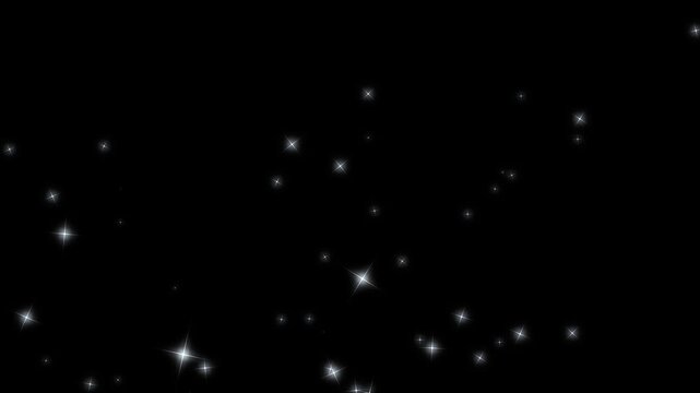 Glowing 2D star sparkle animation with cartoon doodle twinkling stars on down side, glitter burst effect and seamless loop black background motion graphics in ultra HD 4K