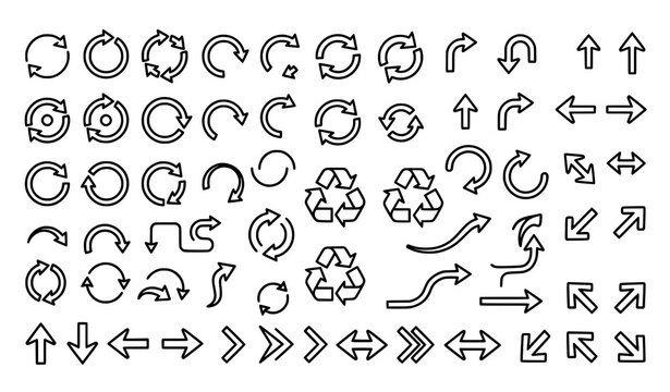 Creative arrow outline vector icon set with minimalist circular motion symbols