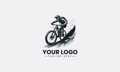 Obraz premium Downhill mountain bike rider muddy trail dynamic black vector logo