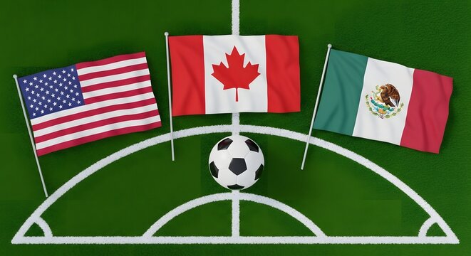 North american soccer championship concept with flags and football