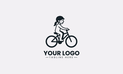 Fototapeta premium Girl riding bicycle silhouette clean minimalist black vector logo