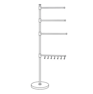 Metal towel rack stand with multiple horizontal bars and hooks for bathroom organization and storage equipment