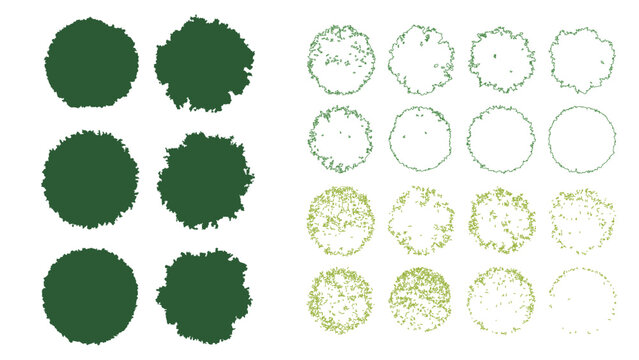 Professional landscape architecture tree top view elements for technical floor plan plans.