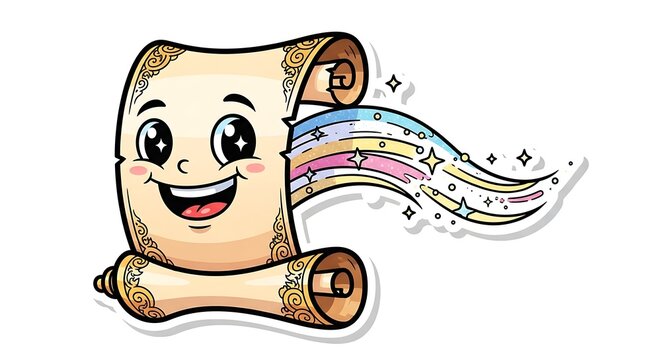Cartoon scroll with magical elements