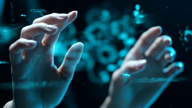 Hands releasing blue glowing particles.
