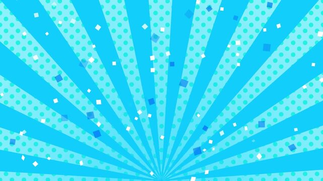 集中線　放射線　効果線　ループ動画　紙吹雪　ポップ　おしゃれ　キラキラ　抽象的　キャンペーン　セール　Abstract blue background,cartoon-style retro comic background.Confetti,sunburst,starburst.Loop video.