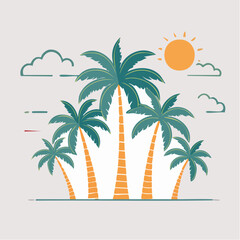 Fototapeta premium Tropical Palm Trees Under Sunny Sky with Clouds