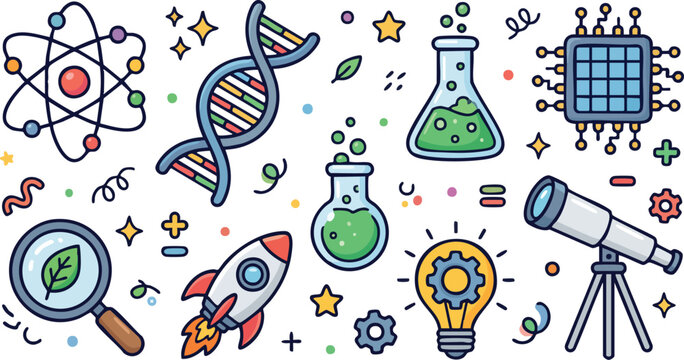 Science and Technology Doodle Vector Icon Set