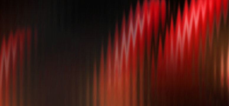 Fractal glass texture with gradient ripples and color light effects. Vector realistic illustration of abstract geometric pattern, red and black waves, ribbed surface, seamless vertical stripe design