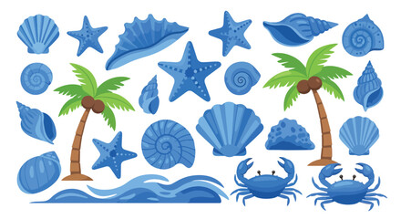 Obraz premium Colorful tropical palm trees with starfish and seashells.