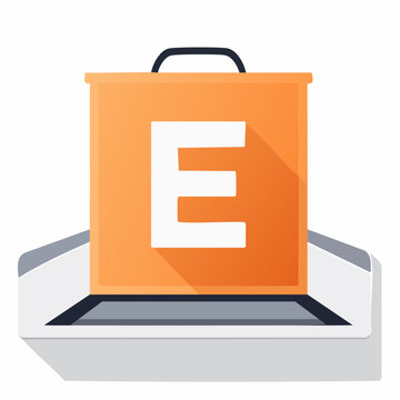 Orange box with letter E on a scanner