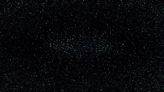 Digital star field emitting colorful particles and geometric pulses, representing cosmic energy, data flow, quantum fluctuations, and abstract universal expansion