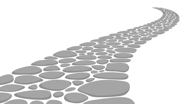 Stone path winding upwards on white background for design and concepts