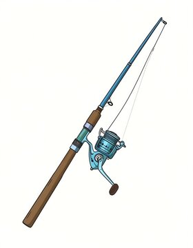 Blue Fishing Rod with Spinning Reel Isolated on White Background