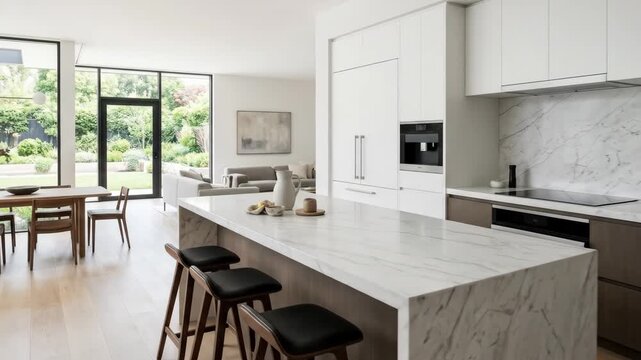 Modern kitchen interior with clean cabinetry and refined surfaces, minimalist home design, bright contemporary layout and premium residential decor atmosphere, premium stock aesthetic, polished