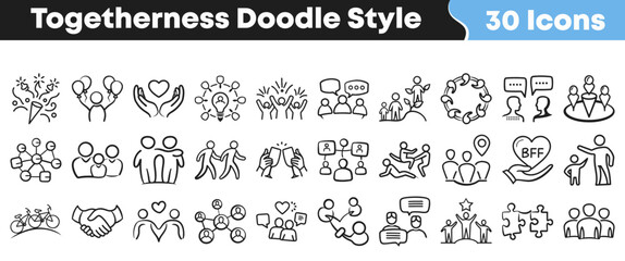Collection of hand drawn doodle icons depicting human social connections © Vectoravec