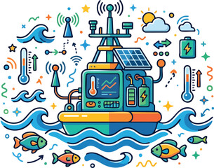 Naklejka premium Marine Research Buoy Vector Illustration for Ocean Data Monitoring