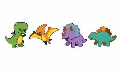 Funny Cute Dinosaur Cartoon Vector Set with Adorable T-Rex and Pterodactyl Characters © labu