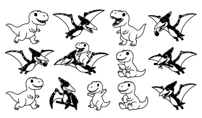 Adorable Dinosaur Cartoon Vector Collection with T-Rex and Pterodactyl Prehistoric Characters © labu