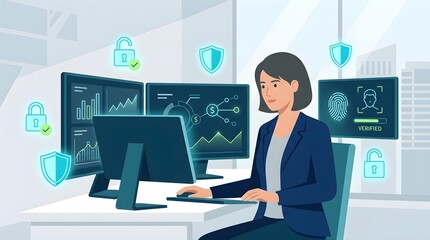 Obraz premium Cybersecurity concept of digital banking and AI privacy protection with glowing shield and lock icons