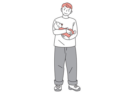 赤ちゃんを抱いた男性の全身図