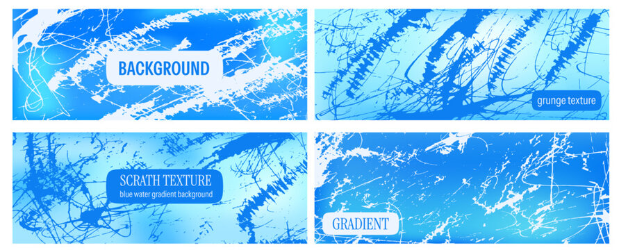 Urban texture on blue gradient with dynamic scratch and grunge splash. Trendy street punk texture for album cover and banner set. Bold urban vector overlay with ice skating frost rink scratches.