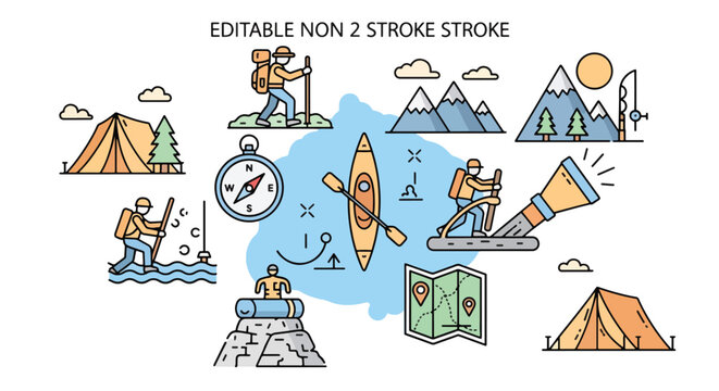 Hand drawn illustration of various construction tools and activities.